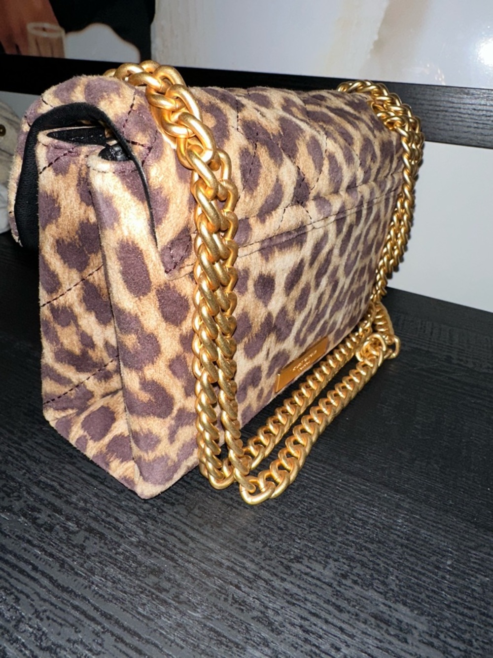 Kurt Geiger Leopard Quilted Mini Chain Shoulder Bag with Gold Hardware - Picture 10 of 11